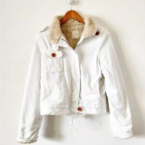 Joe's Womens White Denim Jacket S Faux Fur Lined Zip Casual Winter Outdoors